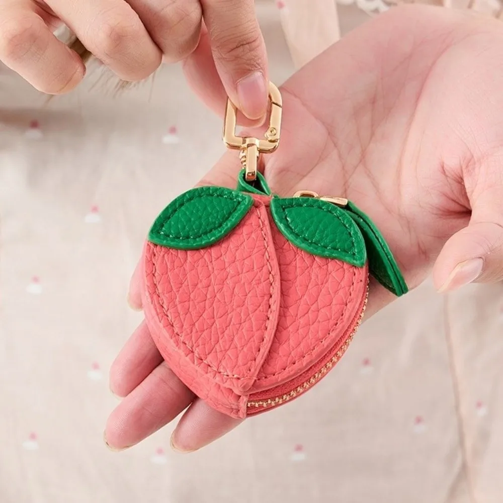 أزياء الكرز تصميم محفظة نسائية للعملات المعدنية سحر بو الجلود اليدوية البسيطة زيبر الحقيبة الفاكهة شكل المفاتيح الحقيبة حقيبة الظهر الديكور #6