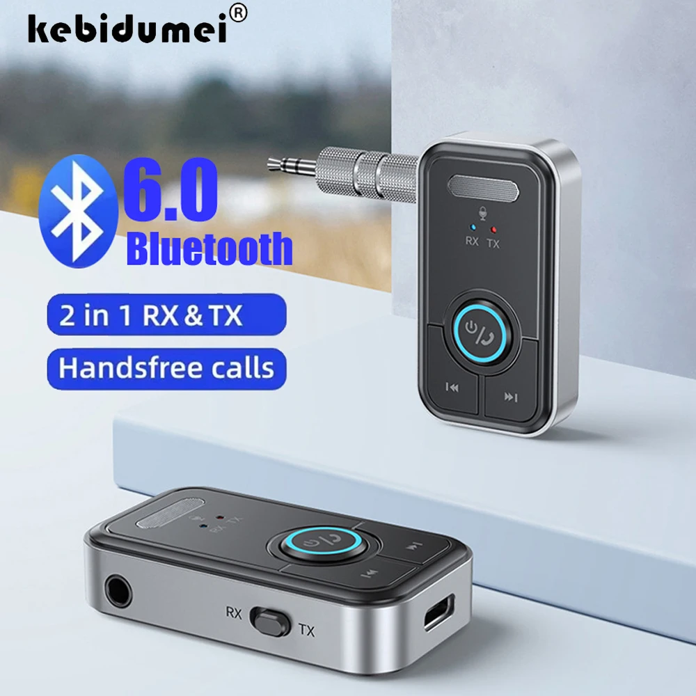 Adaptador Bluetooth 6.0 Transmissor Receptor Adaptador de Áudio Sem Fio para Carro Música Fone de Ouvido Caixa de Som Adaptador de Áudio AUX 3.5MM