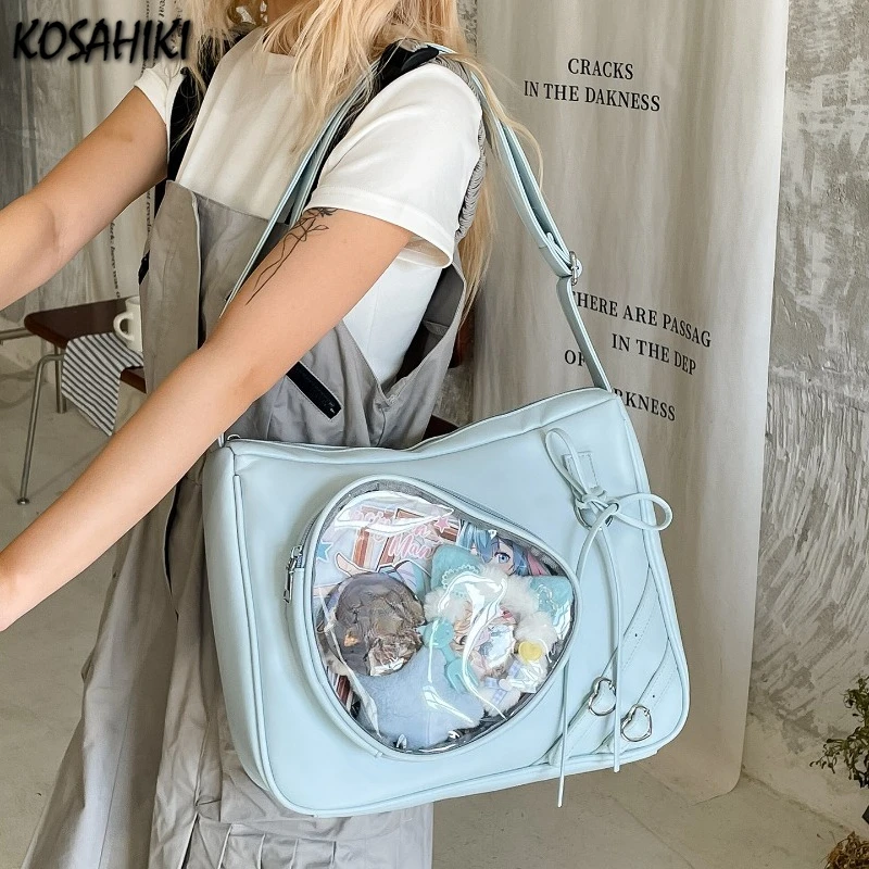 

Korean Streetwear Transparent Ita Bags Simple All Match Zipper Bow Women Underarm Bag New Y2k Aesthetic Casual Shoulder Handbags