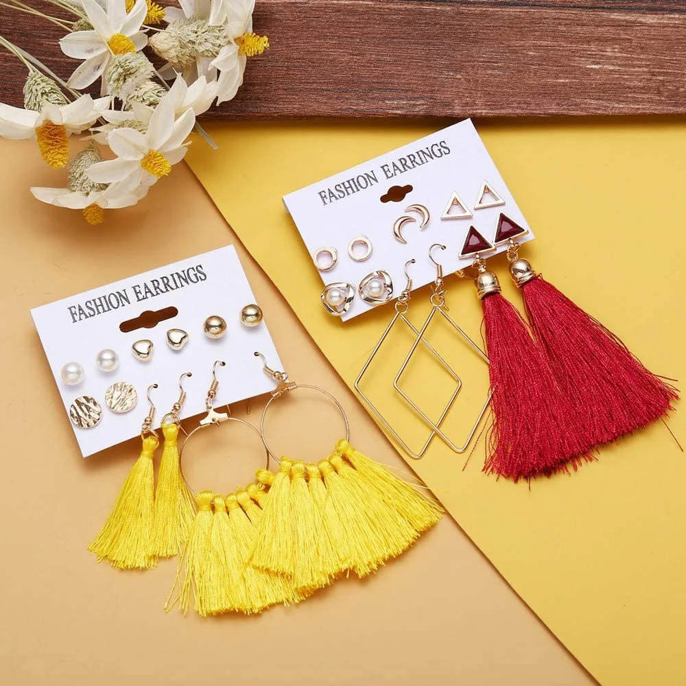 36 Pairs Colorful Earrings with Tassel for Women Girls Jewelry Fashion and Valentine Birthday Party Gift