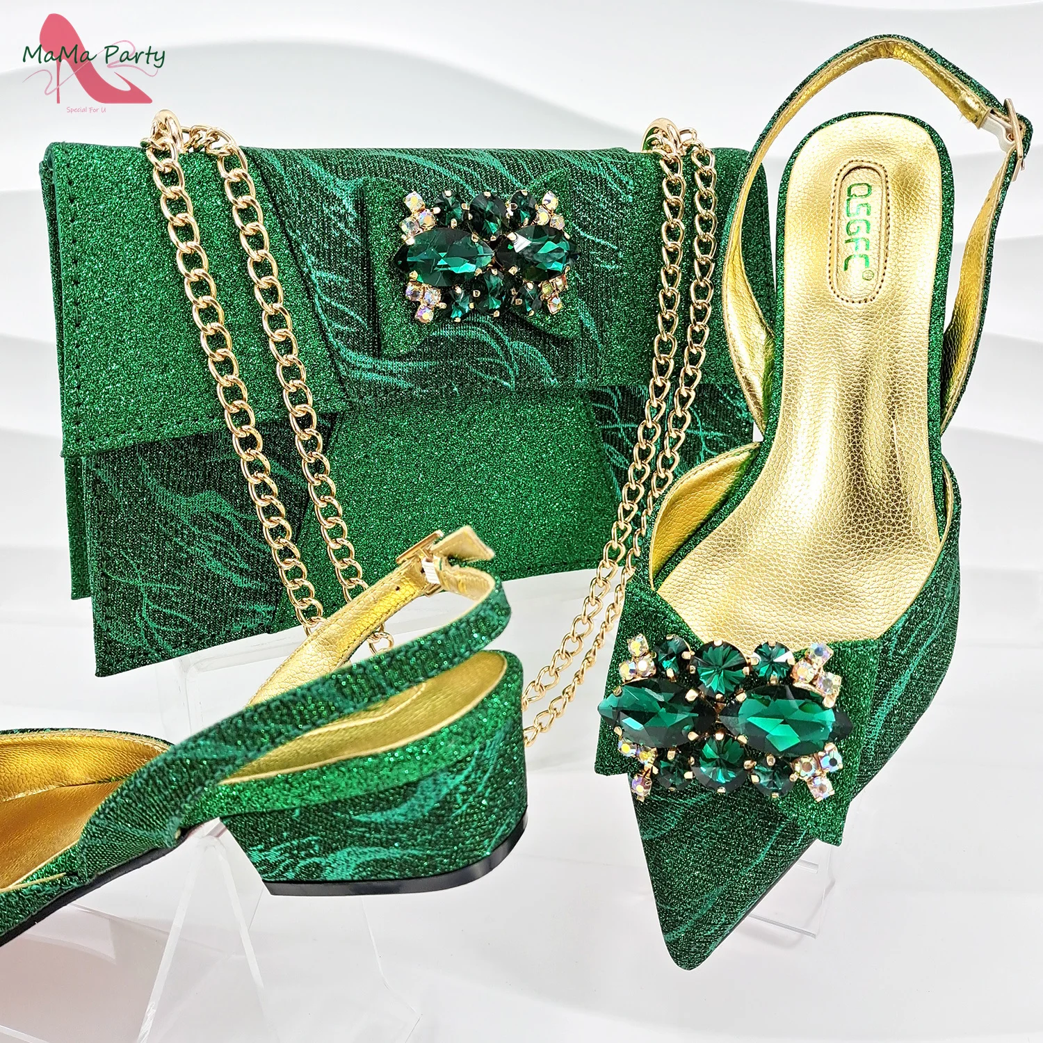 

Spring New Arrivals 2024 Italian Design Shoes and Bag Set in Green Color Pointed Toe Comfortable Heels for Party