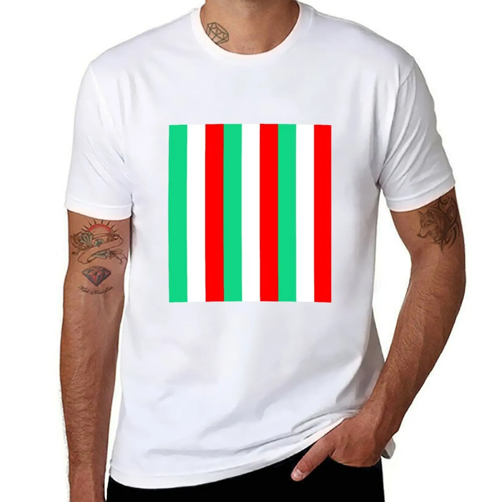 Camiseta con rayas rojas, verdes y blancas para hombre, camiseta gráfica divertida para hombre, camiseta gráfica para hombre