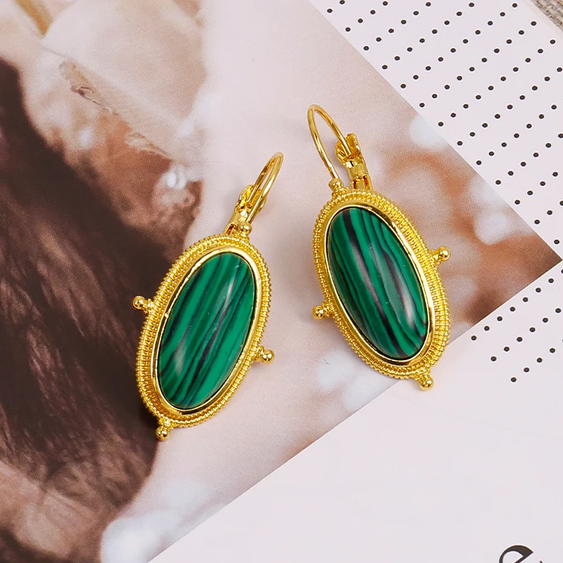 Fashion Boho Retro Ethnic Watermelon Green Malachite Beads Pendant Earrings Ladies Gift Jewelry Wholesale