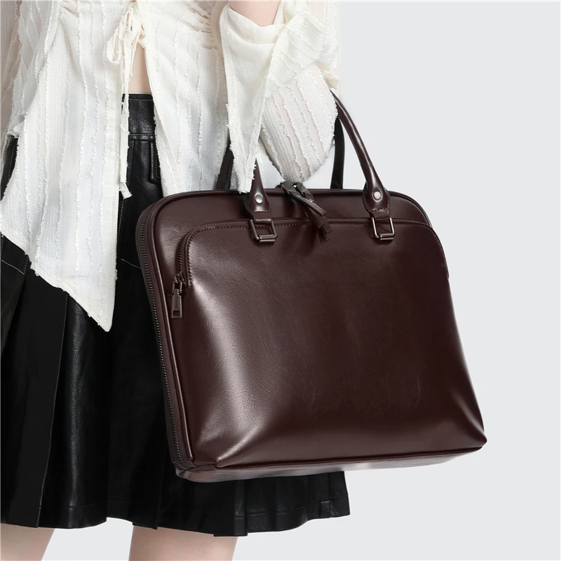 Hifashion Cowhide Genuine Leather Business Briefcase For Women 2025 Trend Designer 13 14inch Notebook Bags Lawyer Shoulder Bags