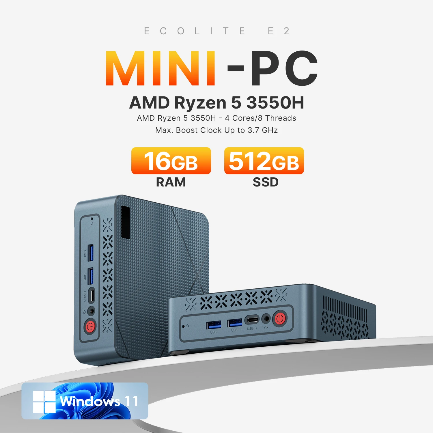 Mini computer desktop WUDUNG GN7, 16 GB DDR4, SSD da 512 GB, Win 11, AMD DDR4 3550H, tipo C/USB3.2