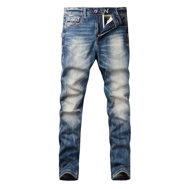 Italian Style Fashion Men Jeans Retro Blue Elastic Slim Fit Ripped Jeans Men High Quality Vintage Designer Denim Pants Hombre