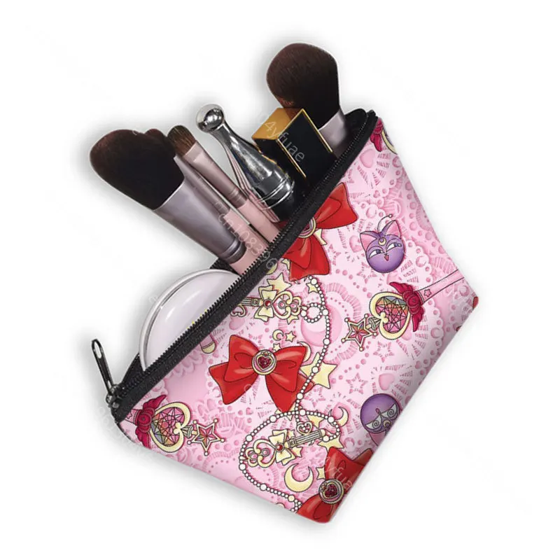 Bolsa de cosméticos con lazo encantador para mujer, bolsas de maquillaje con palo mágico, estuche de cosméticos con lazo para niñas, organizador de Trave para damas