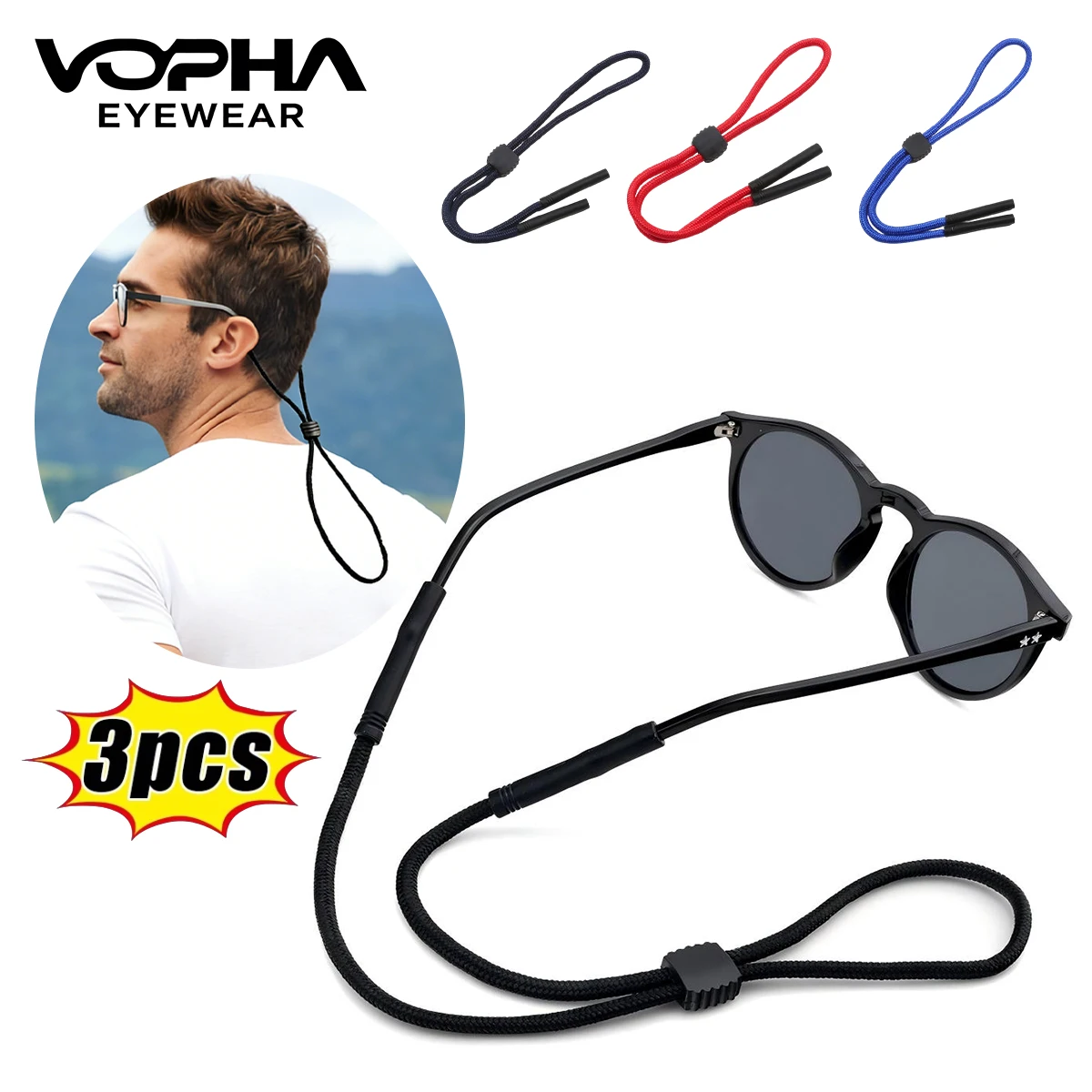Verstellbarer Nylon-Brillenriemen Anti-Verlust Flexibler Brillenhalter für Lesebrillen & Outdoor-Einsatz Universeller Brillenhalter PS06