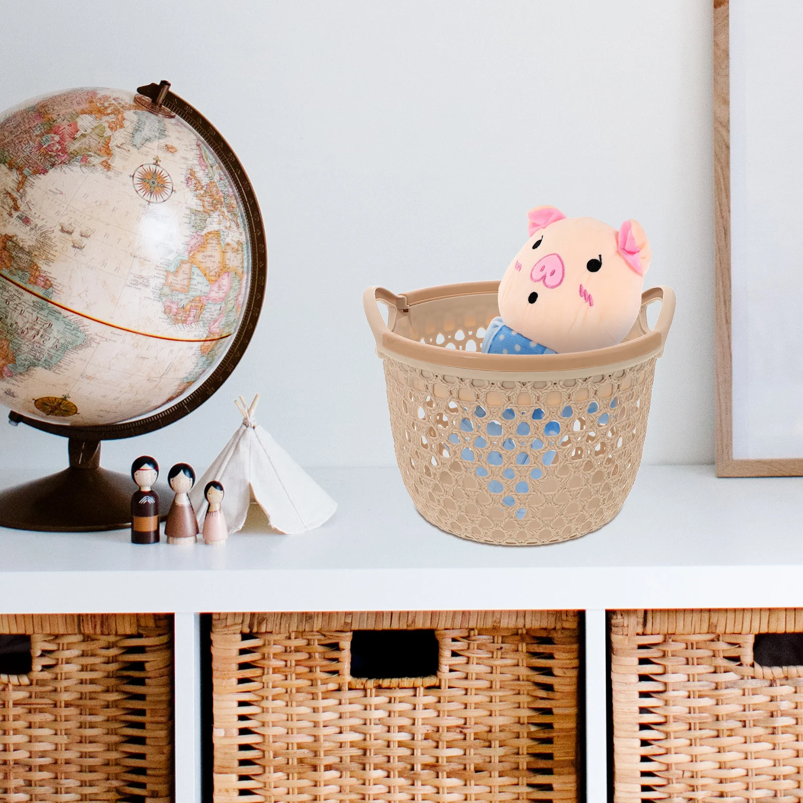 

Rustic Woven Basket Large Capacity Waterproof Storage for Home Bedroom Bathroom Decorative Organizer Pastoral Style