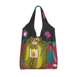 Yayoi Kusama bolso de compras de comestibles con pintura abstracta, bolso de hombro de moda, bolso de mano portátil de gran capacidad