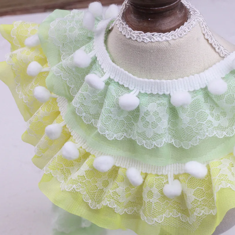 NEW Cartoon Chiffon Pleated White Pompon Applique Lace DIY Dress Skirt Ruffle Pompom Storage Basket Flowerpot Border Decoration