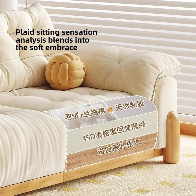 Living room electric sofa bed small apartment Japanese cream wind multi-functional telescopic straight row log fabric sofa