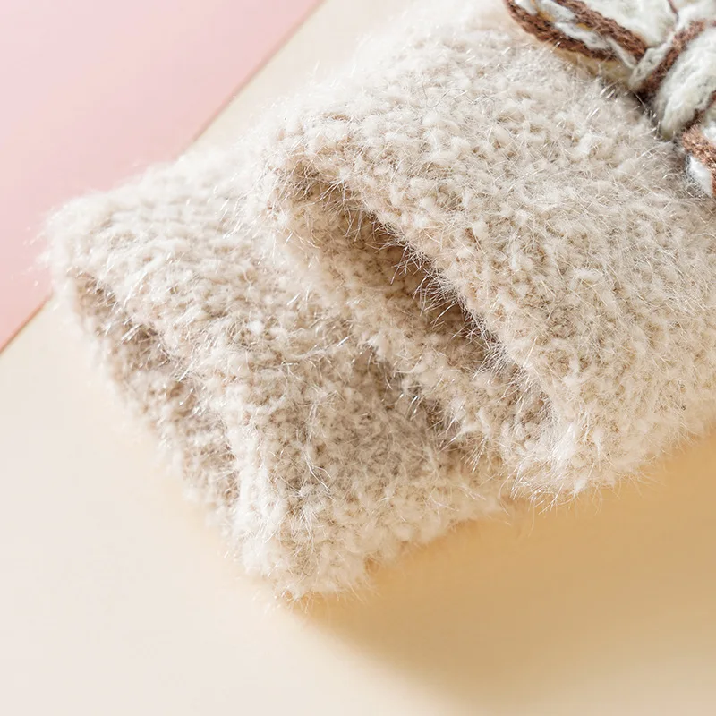 韓国スタイルニット手袋女の子のための冬暖かい厚い豪華な五本指子供手袋かわいい弓子供のファッション手袋新しい