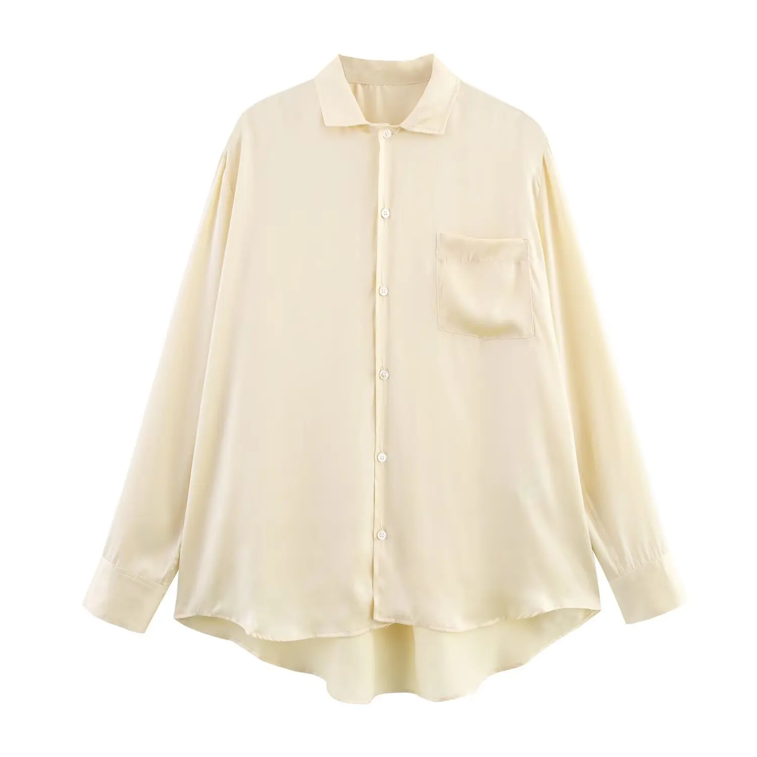 Camisa de cetim com acabamento de bolso Conjunto de duas peças de calças estilo pijama de cetim