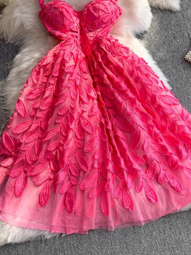 Romantische Zoete Agel 2025 Nieuwe Sle Damesjurk met Strapl Bustier Top en 3D Bloemen Design Hoge Taille A-lijn Midi Dr