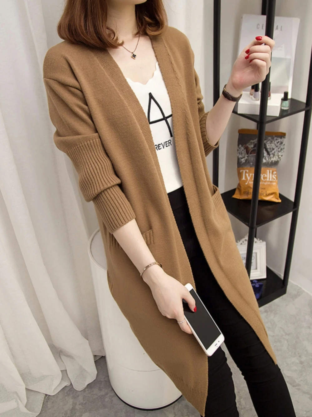 

Women's Knitted Cardigan Sweater Outerwear Thickened Medium-Length Spring Autumn Fashionable Korean Style Commute Style