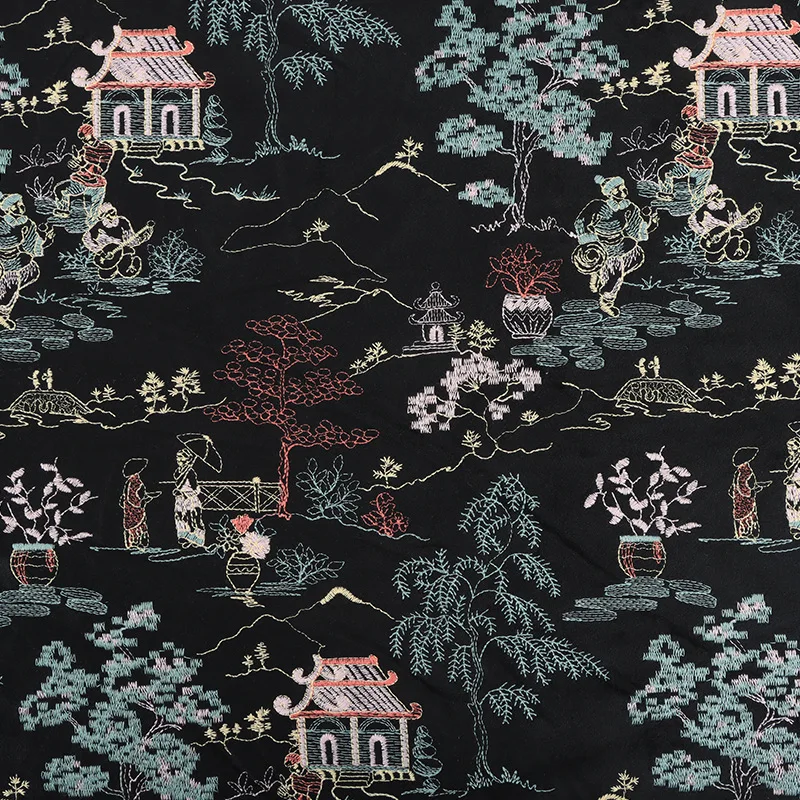 

Autumn and winter velvet embroidery Lanting preface ancient style embroidery fabric sewing cheongsam vest high-end dress