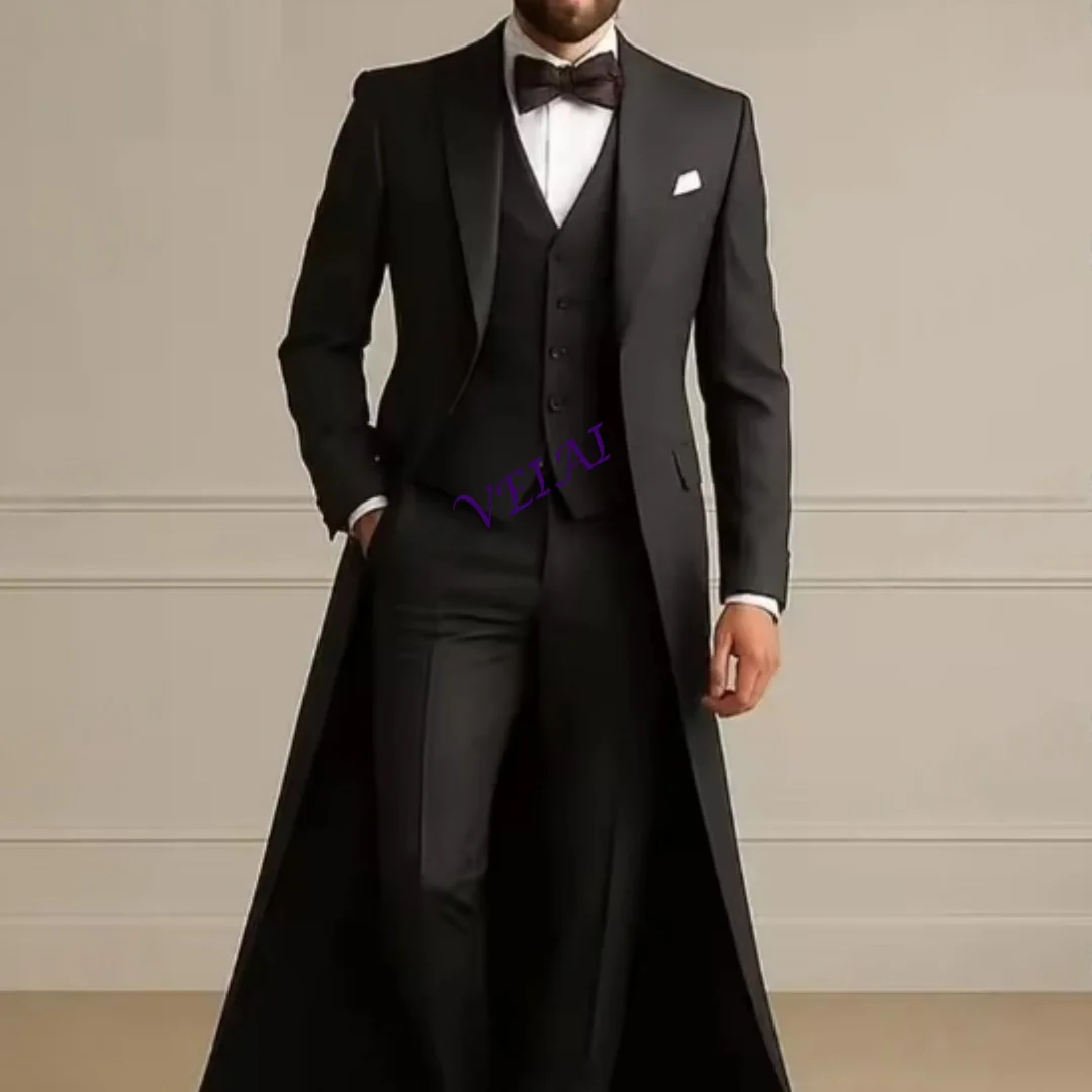 

CustomizedRoyal Blue Long Jacket Business Formal Men Suit Groom Groomsman Wedding Party Prom Male Tuxedos 3 Piece Set Blazer Ves