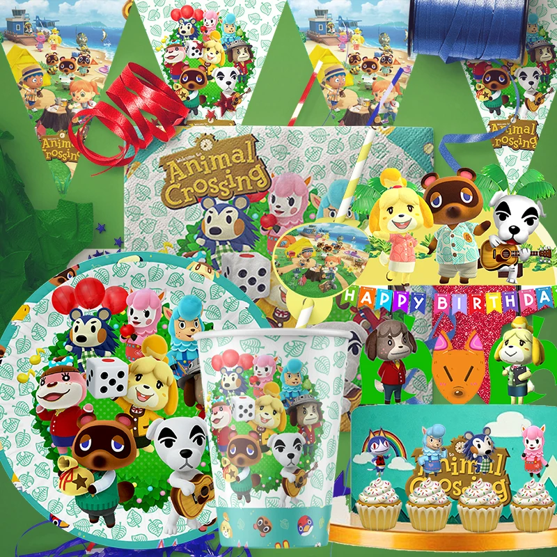 ANIMAL CROSSING Theme Birthday Party Decorations Plates Cups Balloons Disposable Tableware Girls And Boy Baby Shower Supplies