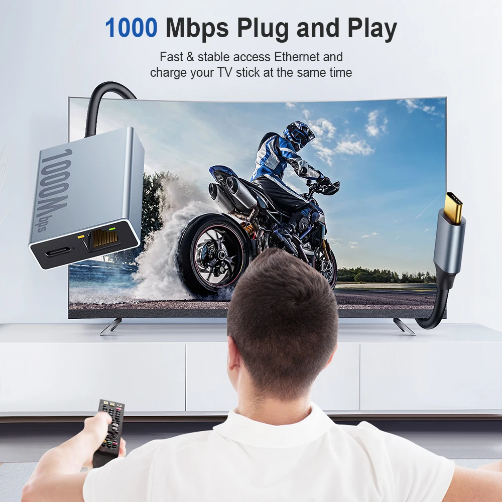 Адаптер ELECTOP 1000 Мбит/с USB C — Ethernet для Chromecast с сетевой картой Google TV Type-C — RJ45 Ethernet для ноутбука, планшета