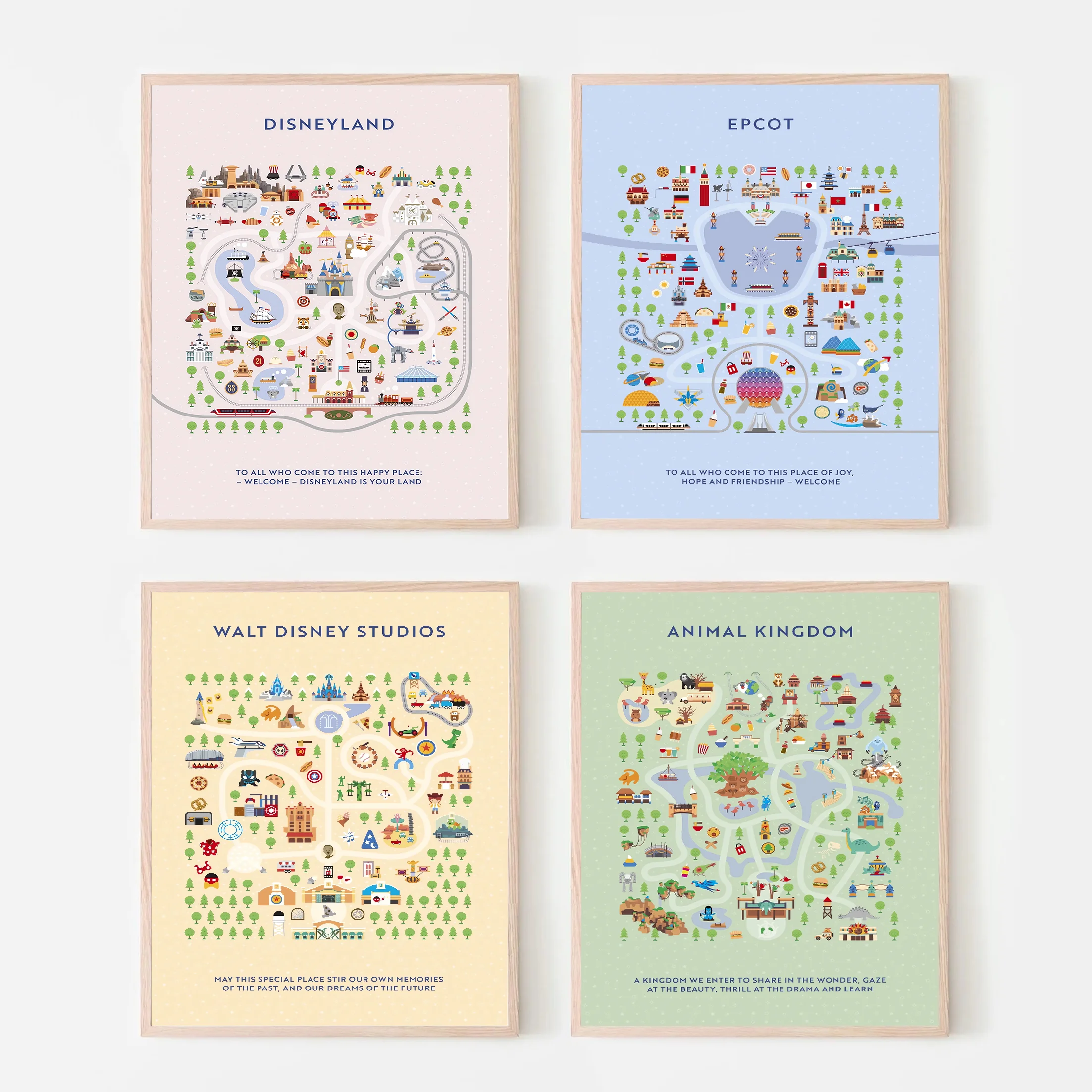 

2 Disneyland prints and 2 Disneyland Paris prints Home Decor Canvas Print Art Poster Disney Style Nursery Decor Kids Room