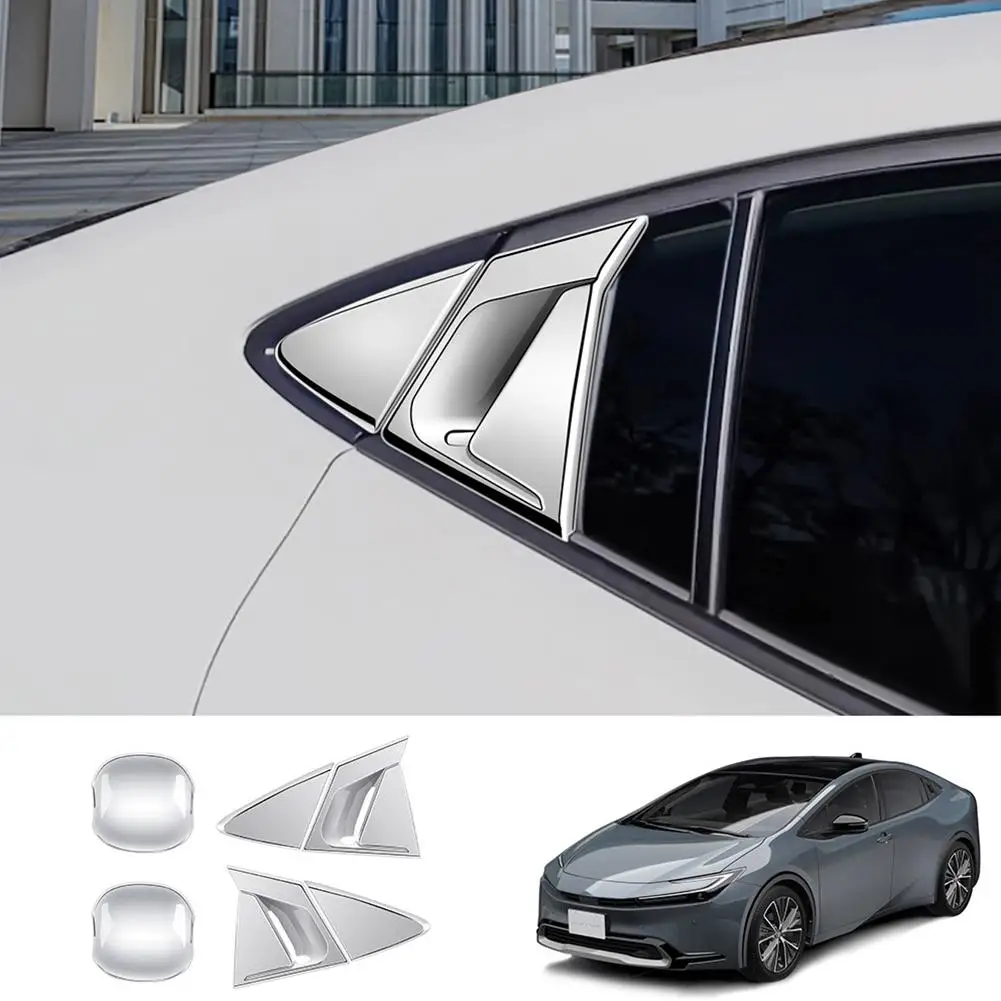 Rear Window Decor For Toyota Prius 60 Series 2023 ABS Black Carbonfiber Rear Door Handle Bowl Frame Rear Triangle Trim Exte S0B0