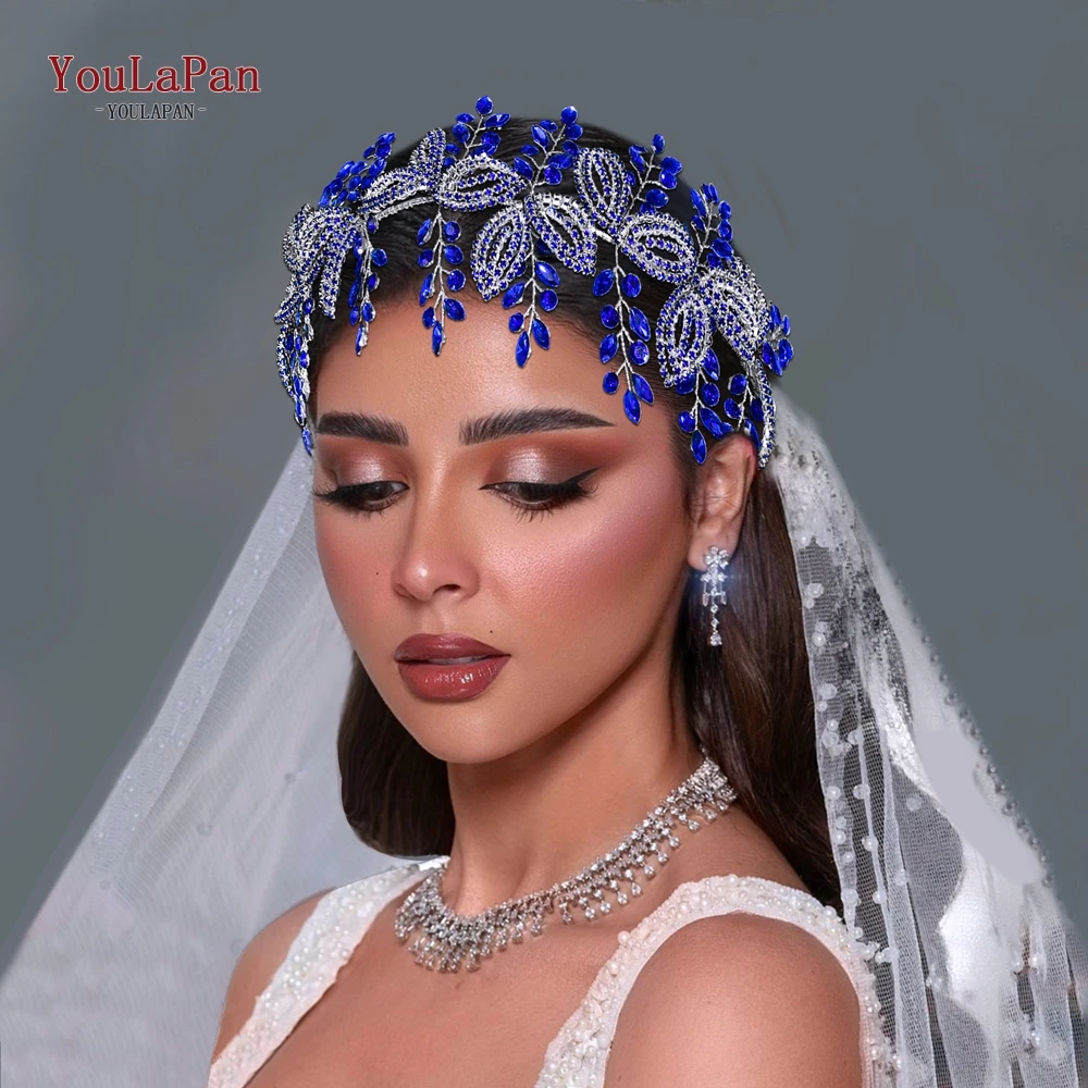 

YouLaPan Multi Colored Hair Accessories Bridal Rhinestones Headband Wedding Metal Chain Headpiece Banquet Party Hair Band HP881