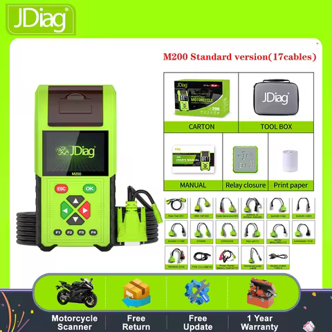 JDiag M200 Motorcycle Diagnostic OBD2 Scanner Moto Fault Code Reader Battery Tester Motoscan Tool For BMW Yamaha Kawasaki Honda