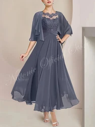 Customize 2 Piece Mother of the Bride Dress with Jacket Chiffon Lace Appliques A-Line Elegant Formal Occasion Wedding Guest Gown