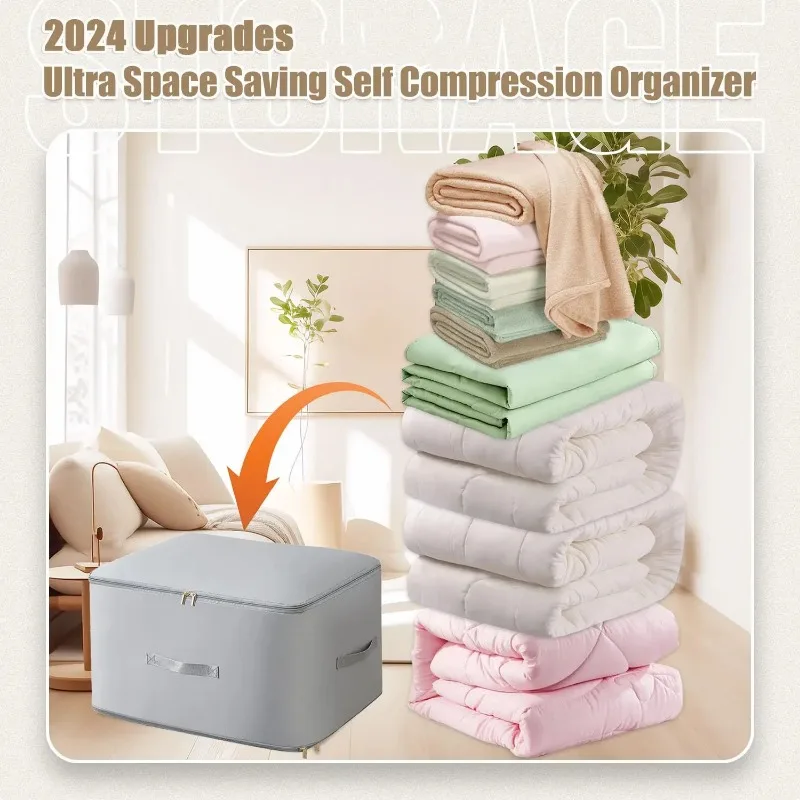 Large Capacity Quilt Storage Bag Foldable Clothes Organizer Box Heavy Duty Moving Packing Bin with Reinforced Handles Dustproof view 3