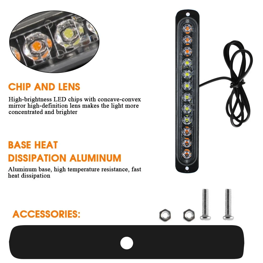 Luces LED estroboscópicas de emergencia, faro de advertencia, advertencia de peligro, coche, camión, vehículo, policía, barra de luz LED, 10 piezas