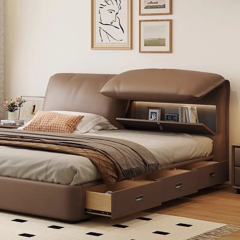 ns- Minimalist Leather Bed Modern Minimalist Master Bedroom High-end Atmosphere Light Luxury Double Bed Soft&