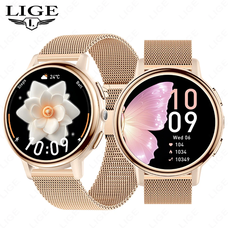 

Новые женские умные часы LIGE с AMOLED HD-экраном, спортивные часы с измерением пульса, Bluetooth-вызовами, водонепроницаемостью IP68, для Android и iOS.