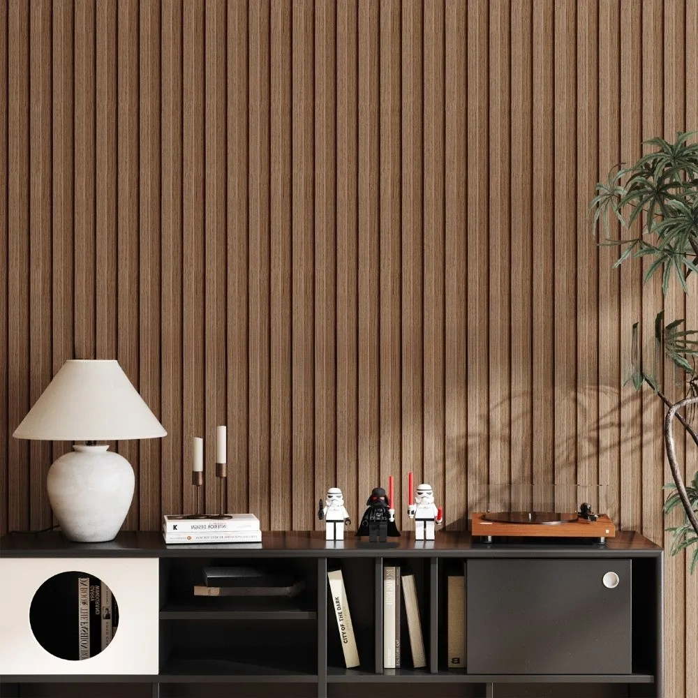 Self-adhesive 3D Wall Sticker Moisture-proof PVC Wood Grain Sticker Waterproof Decorative Stripe Wall Tile Sticker Living Room