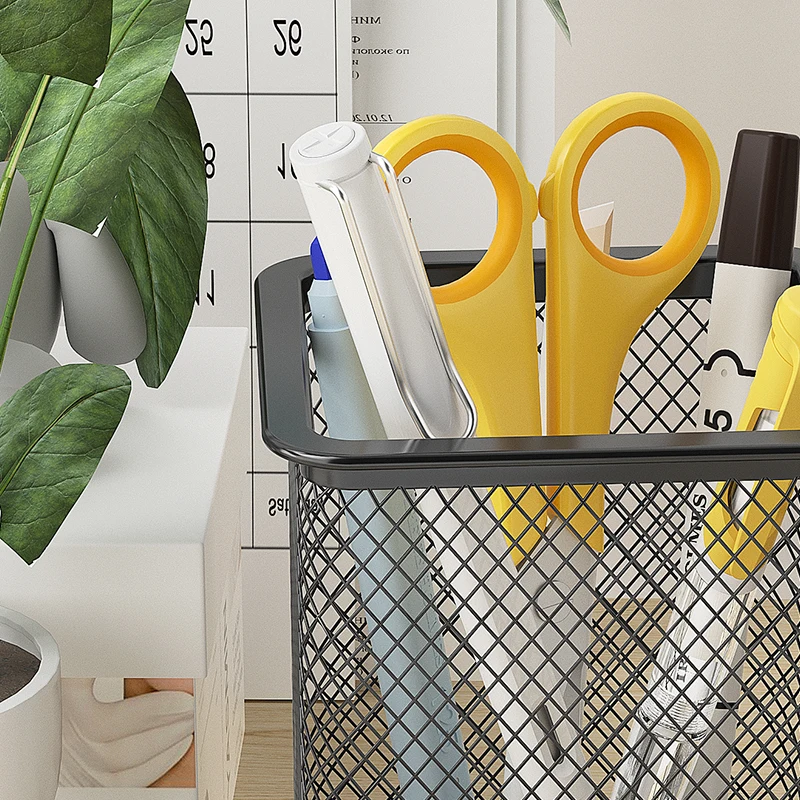 Container Desk Organizer Container Black Desktop Metal Pen Holders Mesh Pencil Cup Pen Case