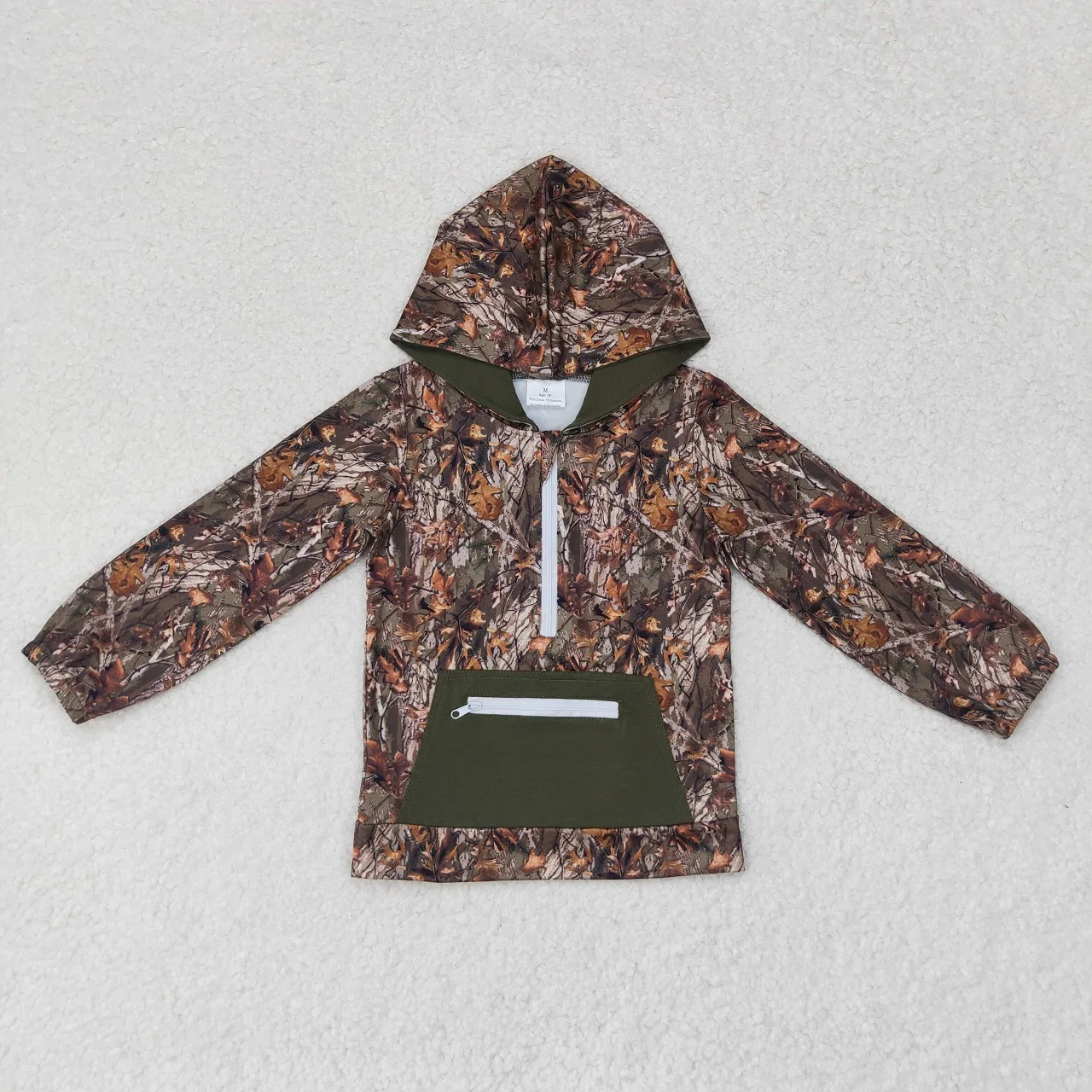 Wholesale Toddler Long Sleeves Hoodie Shirt Kids Baby Boy Camo Print Sweatshirt Children Hooded Zipper Orange Pocket Sportswear