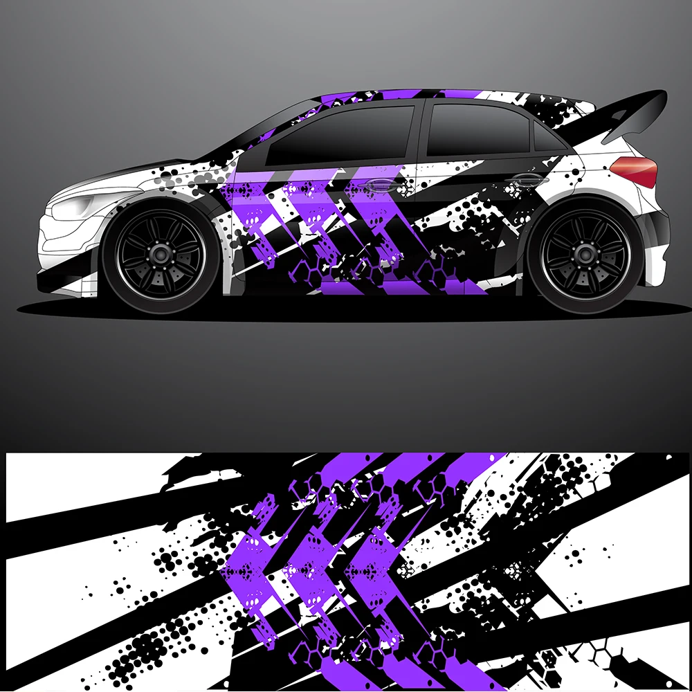 Black Purple Colorful Full Body Racing RV Graphic Decals Vinyl Wrap Custom Color Changing DIY Car Full Wrap 500*100cm