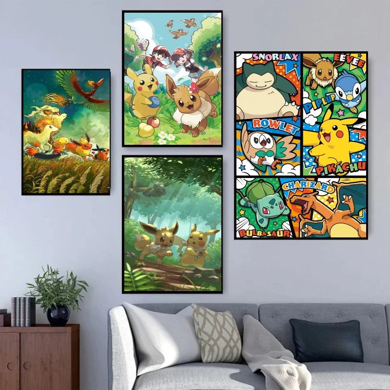 

Pokemon Eevee Canvas Art Walls Painting Children Gifts Classic Poster Home Children's Bedroom Decor Comics Pictures Holiday Gift