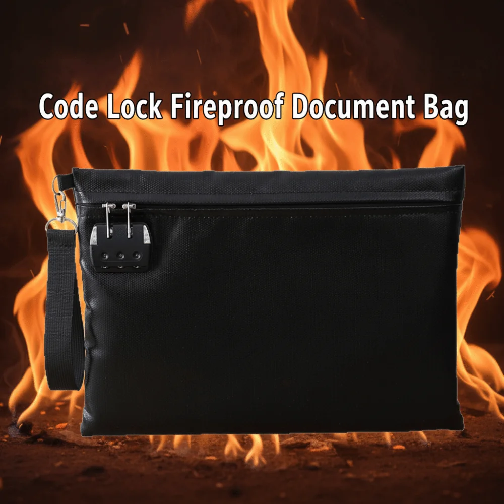 Fireproof Code Lock Fireproof Document Bag Waterproof with Lock Safety File Folder Portable Heat-resistant Zipper Document Pouch