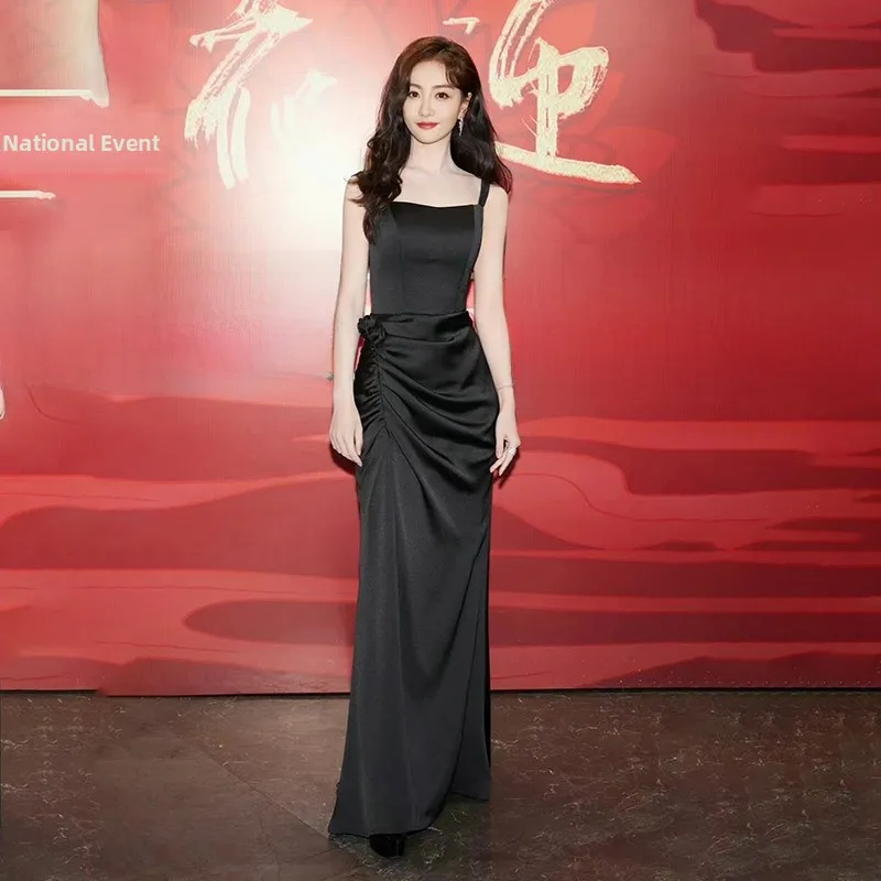 

Ele Bla Evening Gown Women's 2025 New Sle Ball Dr High Waist Zipper Long Skirt No Sve Korean Sle W407