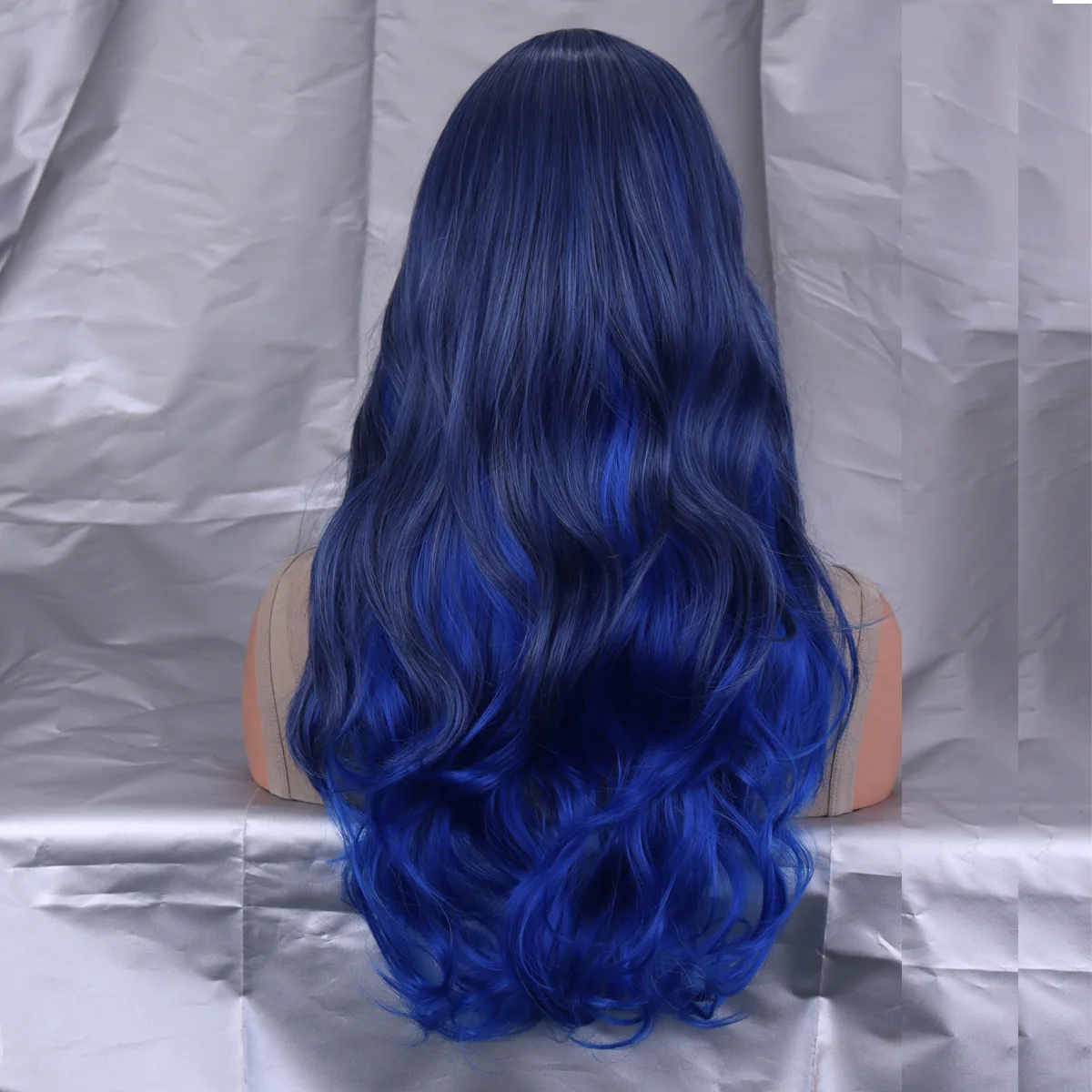 Synthetic Wig Long Wave Ombre Dark Blue Wigs for Women Daily Cosplay Lolita Halloween Party Natural Hair Heat Resistant