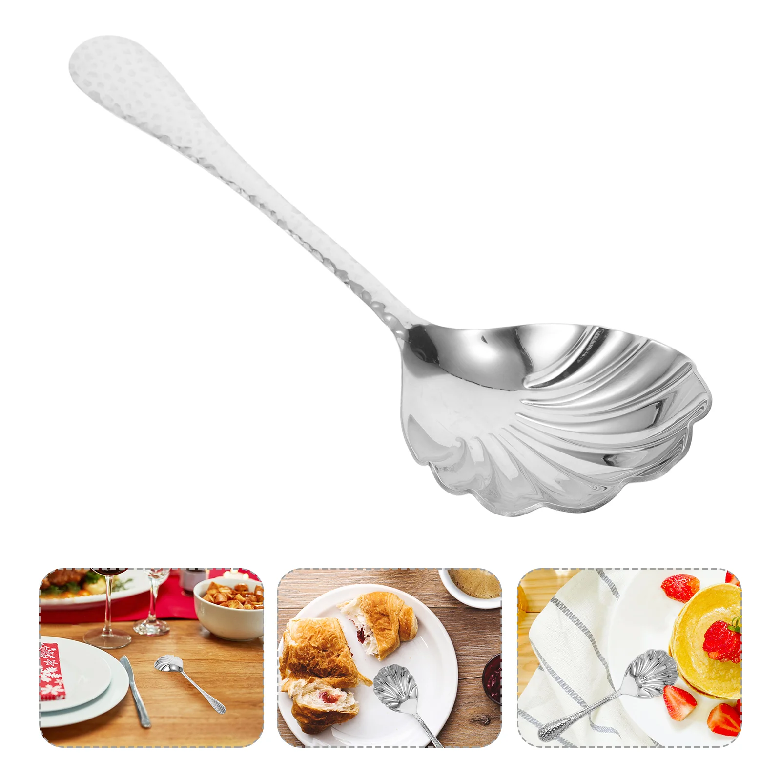 

Stainless Steel Spoon Tea for Mixing Pattern Serving Shell Shape Tableware Duty