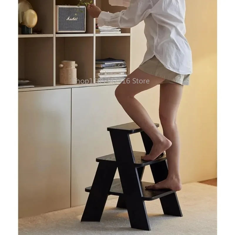 Solid Wood Step Ladder Stool, 2/3 Layers Available, 330 LBS Load Capacity Multifunctional Household Safety Step Stool