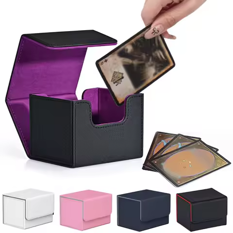 Card Deck Box Game Collection Card Storage Box Fits 100 Single Sleeved PU Leather Strong Magnet Card Deck Case for TCG Cards