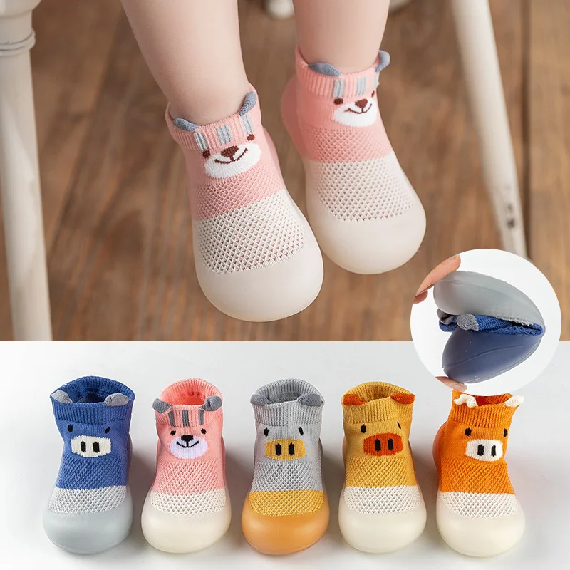 Baby Boys Girls Sock Shoes Non-Slip Floor Socks Kids Infant Summer Cartoon Mesh Breathable Firstwalkers With Rubber Sole CSH1354