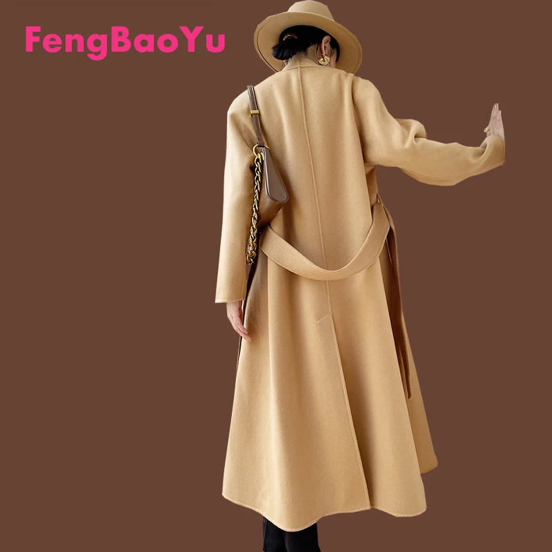 

Autumn and Winter Double-sided Cashmere Women's Coat Black Wool V-neck Fashion Casual Coat Youth Trend Light Luxury Women's Wear