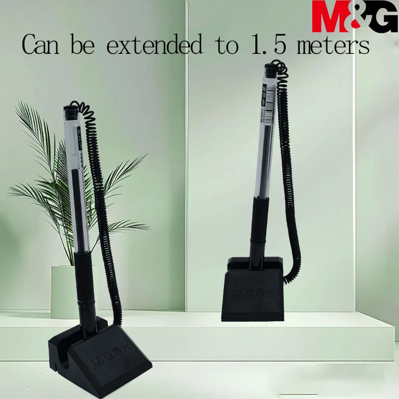 M&G デスクトップ ゲルペン、0.5 mm ブラック、紐付きペン、交換可能なリフィル、底部に両面粘着テープ、s に適しています