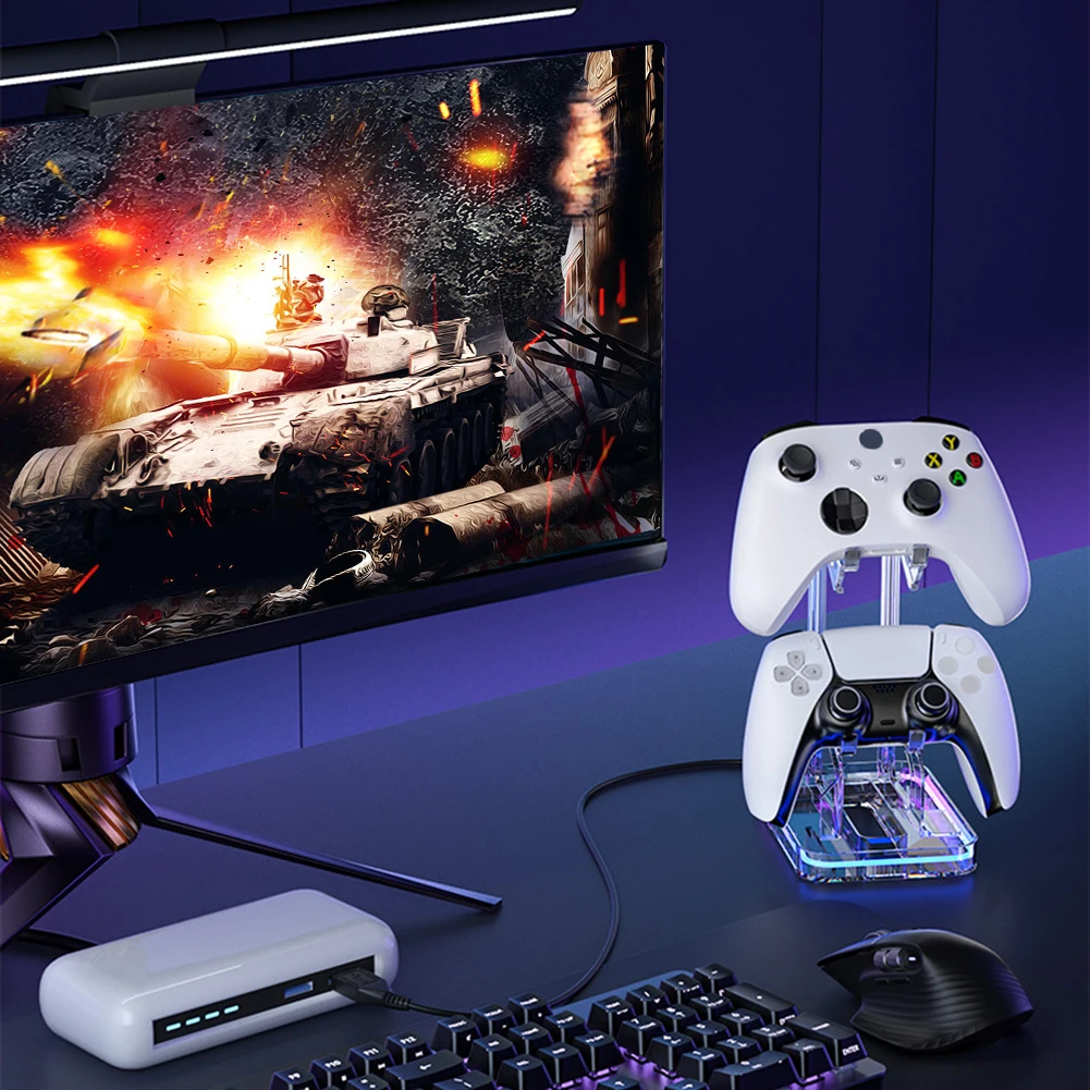 

RGB Gamepad Rack Stand Space Saving Desk Mount Controller Display Stand Removable Anti-Slip Anti-Scratch for PS5 PS4 Switch Xbox