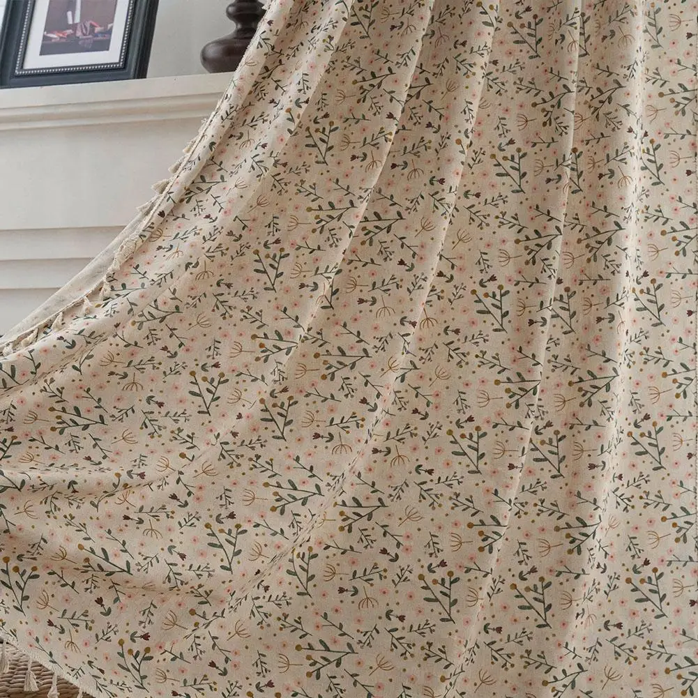 ستائر هامشية مطبوعة من القطن والبوليستر ستائر نوافذ شبه قابلة للتعتيم مع شرابات ستائر من القطن والكتان لغرفة النوم #4