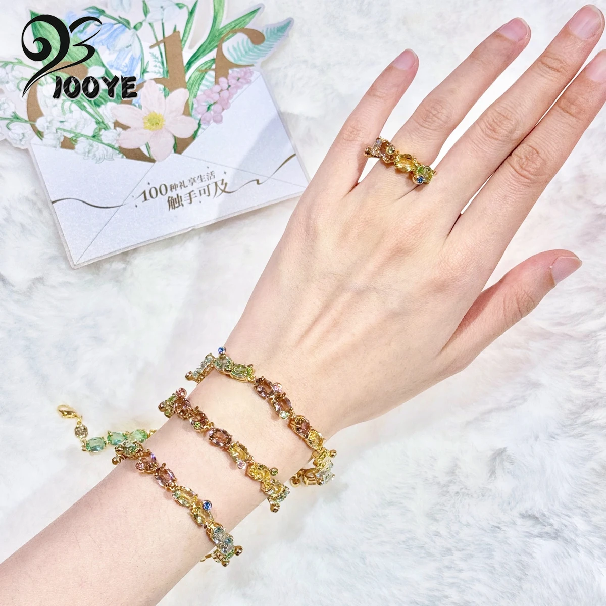 

2025 New Trend Fine Jewelry Set Charm Green Geometric Crystal Luxury Necklace Bracelet Ring Earring for Women's Anniversary Gift